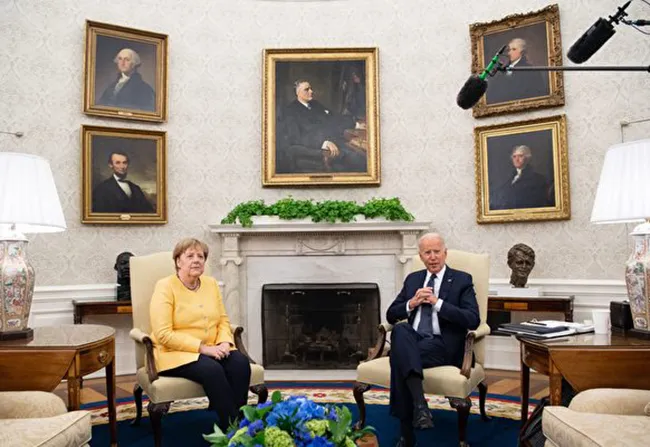 Thủ tướng Đức Angela Merkel và Tổng thống Mỹ Joe Biden gặp nhau tại Nhà Trắng vào ngày 15/7/2021. 