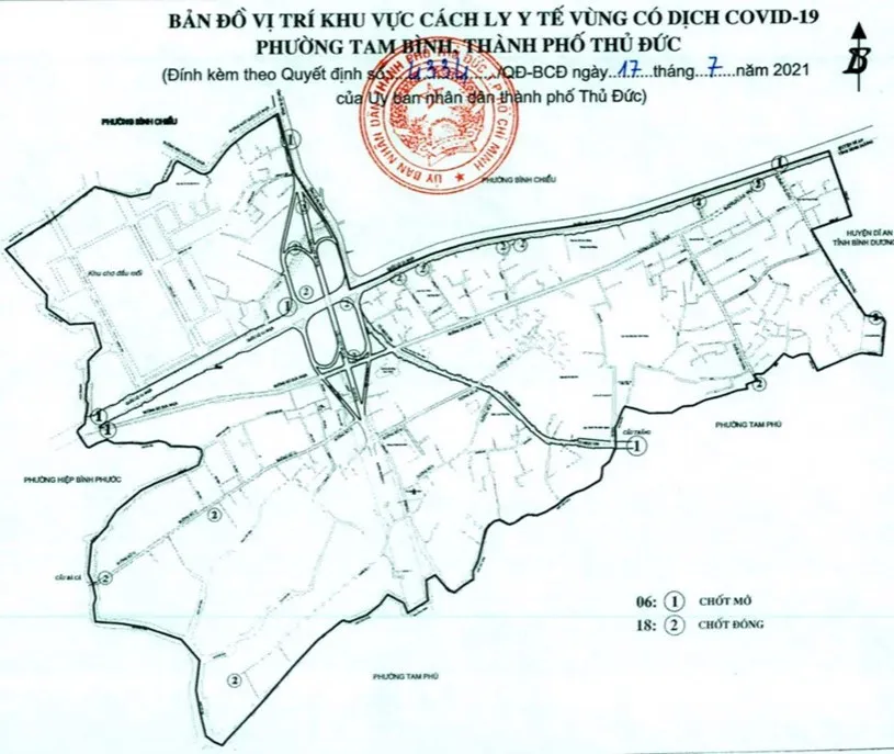 Bản đồ vị trí khu vực cách ly y tế phường Tam Bình