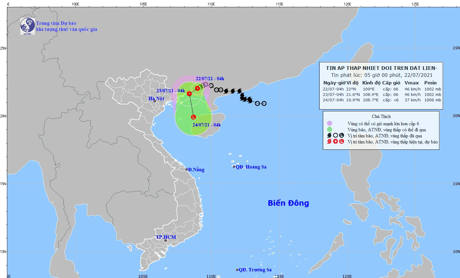 Áp thấp nhiệt đới cách Móng Cái (Quảng Ninh) khoảng 120km về phía Đông Đông Bắc 1