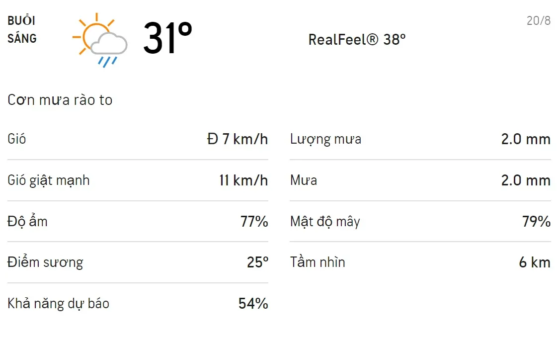 Dự báo thời tiết TPHCM hôm nay 20/8 và ngày mai 21/8: Cả ngày có mưa rào rải rác 1