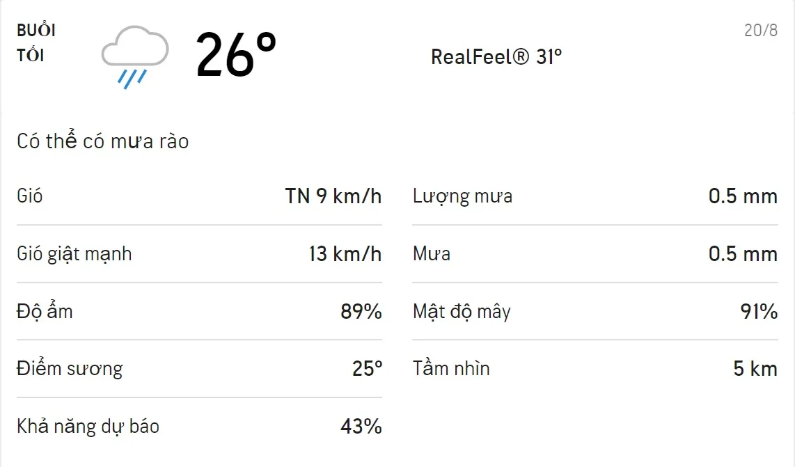 Dự báo thời tiết TPHCM hôm nay 20/8 và ngày mai 21/8: Cả ngày có mưa rào rải rác 3