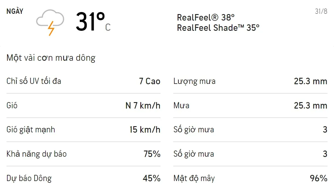 Dự báo thời tiết TPHCM 3 ngày tới (31/8 - 02/9/2021): Ban ngày trời có mưa dông 1