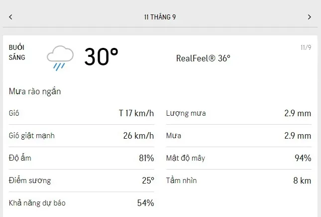 Dự báo thời tiết TPHCM hôm nay 11/9 và ngày mai 12/9/2021: mưa rải rác vào ban ngày, tối không mưa 1
