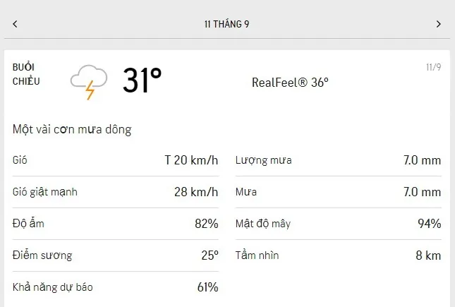 Dự báo thời tiết TPHCM hôm nay 11/9 và ngày mai 12/9/2021: mưa rải rác vào ban ngày, tối không mưa 2