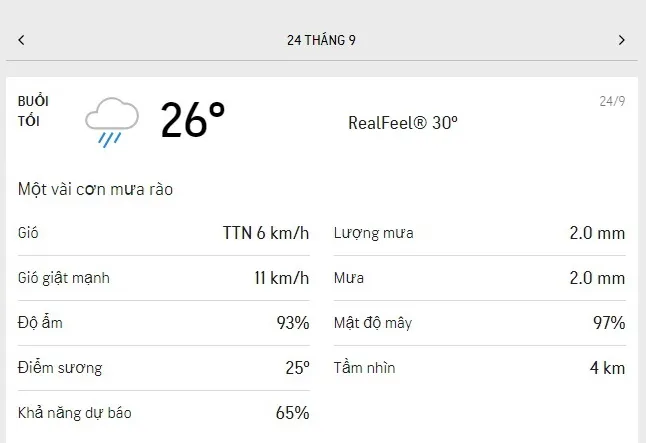 Dự báo thời tiết TPHCM hôm nay 23/9 và ngày mai 24/9/2021: nắng dịu, mưa dông rải rác 6