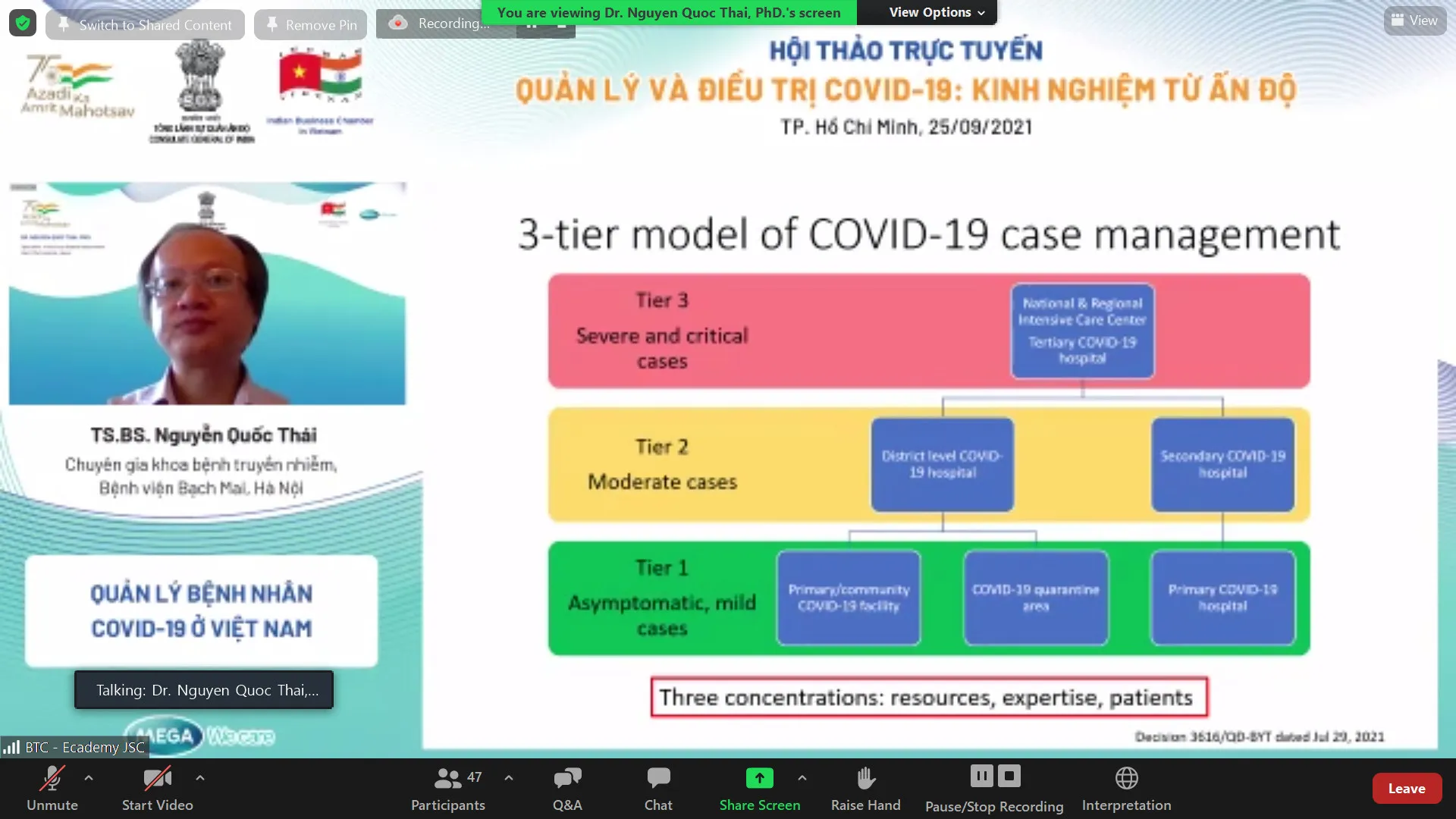 Hợp tác chia sẻ kinh nghiệm quản lý và điều trị Covid-19 từ Ấn Độ