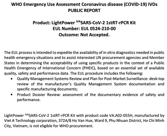 Tin nóng chiều 20/12: Bộ kit xét nghiệm của Công ty Việt Á không được WHO phê chuẩn 1