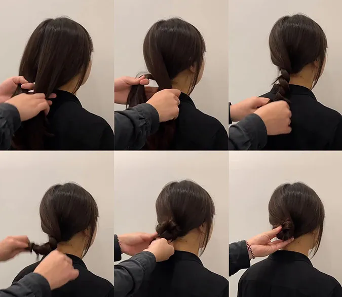 6 cách buộc tóc, búi tóc không cần dây 5