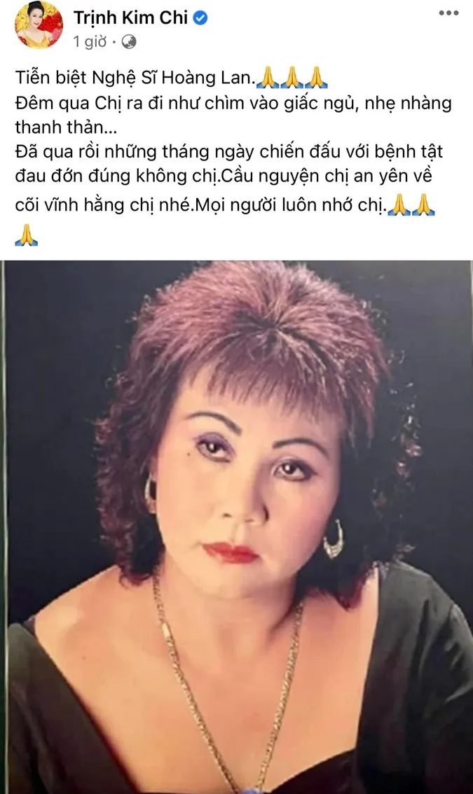 Trấn Thành và dàn sao Việt đau xót chia buồn trước sự ra đi của NS Hoàng Lan 3