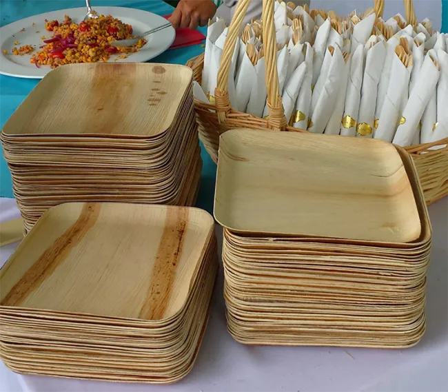 Những cái đĩa được sản xuất từ lá thốt nốt thân thiện với môi trường