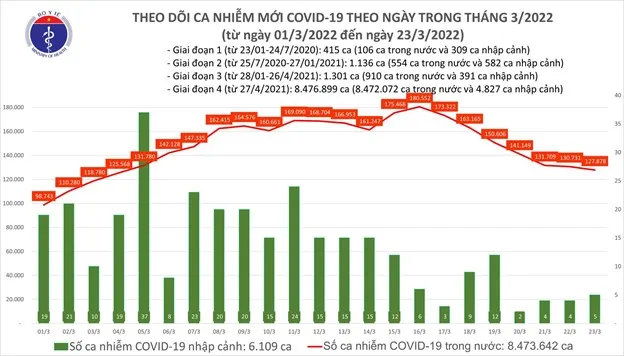 Ngày 23/3: Số mắc mới Covid-19 giảm còn 127.883 ca 1
