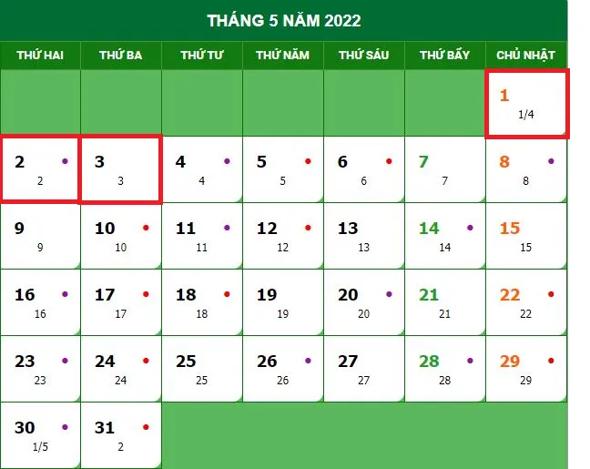 Trong tháng 4/2022, nghỉ Giỗ Tổ Hùng Vương và lễ 30/4 - 1/5 được mấy ngày? 1