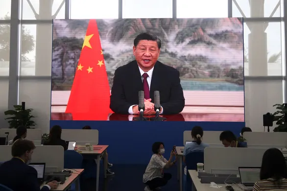 Chủ tịch Trung Quốc Tập Cận Bình có bài phát biểu tại lễ khai mạc Diễn đàn châu Á Bác Ngao (Boao) ở tỉnh Hải Nam, Trung Quốc ngày 21-4 - Ảnh: REUTERS