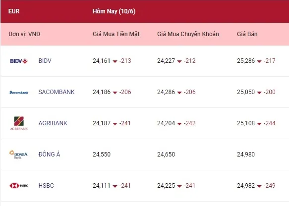 Tỷ giá ngoại tệ hôm nay 10/6/2022: Đồng euro lao dốc 2