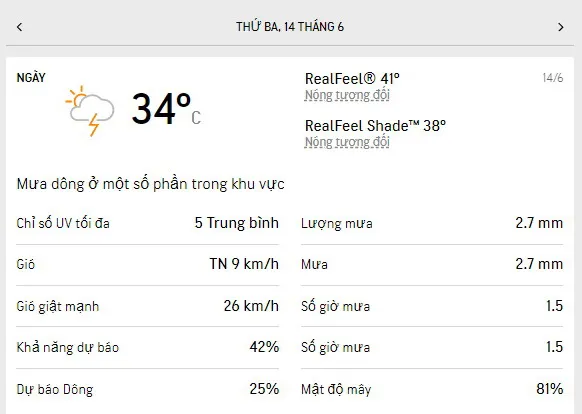 Dự báo thời tiết TPHCM 3 ngày tới (14-16/6/2022): nhiệt độ cao nhất 34 độ C, buổi tối không mưa 1