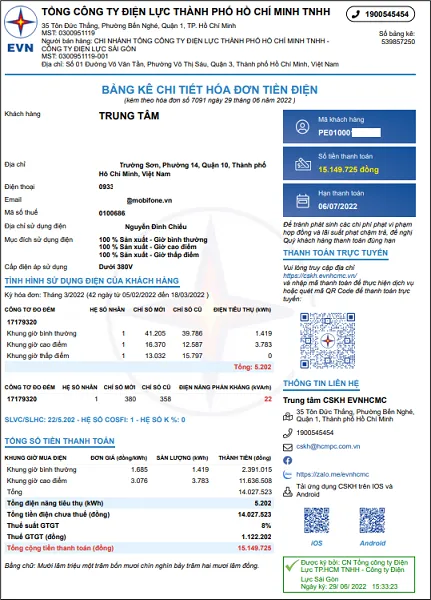 Ngành Điện thành phố thay đổi mẫu hóa đơn tiền điện từ ngày 1/7 2