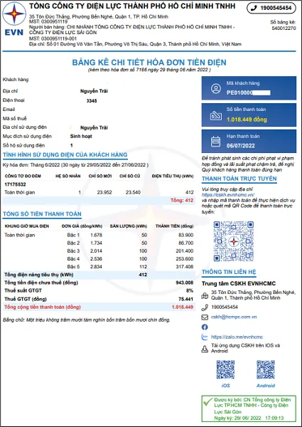 Ngành Điện thành phố thay đổi mẫu hóa đơn tiền điện từ ngày 1/7 4