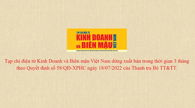 Thông báo trên trang chủ của tạp chí Kinh Doanh Và Biên Mậu