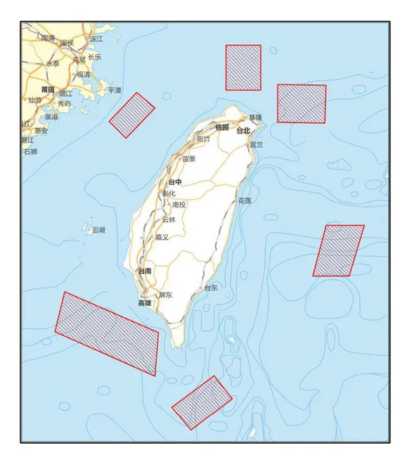 Bản đồ các khu vực Trung Quốc dùng để tập trận xung quanh Đài Loan 