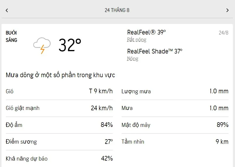 Dự báo thời tiết TPHCM hôm nay 24/8 và ngày mai 25/8/2022: nắng từng cơn, chiều tối có mưa dông 1