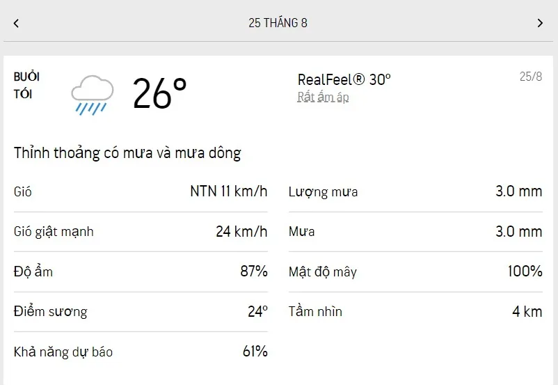 Dự báo thời tiết TPHCM hôm nay 25/8 và ngày mai 26/8/2022: trời mát, mưa rải rác cả 3 buổi 3