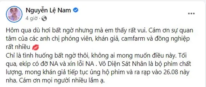 Lệ Nam lên tiếng về cú ngã nhào trên thảm đỏ Vô Diện Sát Nhân vì bị ekip phim hù 5