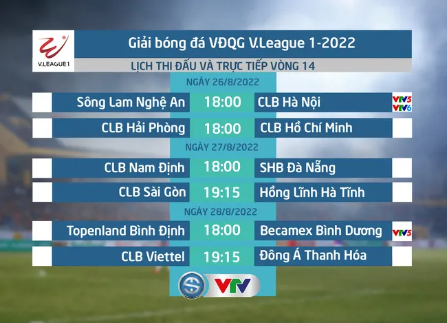 Lịch thi đấu vòng 14 V-League 2022: Tâm điểm SLNA vs CLB Hà Nội.