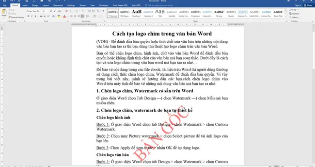 Cách tạo logo chìm, hình mờ trong văn bản Word 1