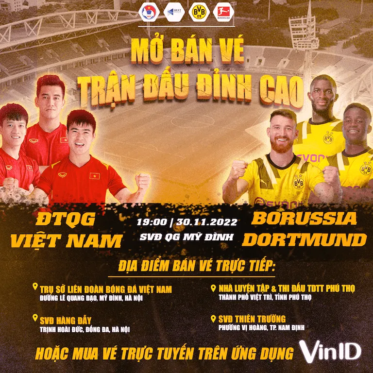Bóng đá Việt Nam: Mở bán vé trận VN vs Dortmund tại 3 địa phương