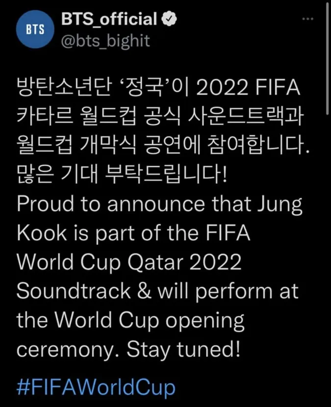 Jungkook tham gia biểu diễn khai mạc World Cup Qatar 2022 1