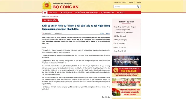 Khởi tố 4 nhân viên ngân hàng Sacombank Cam Ranh 1