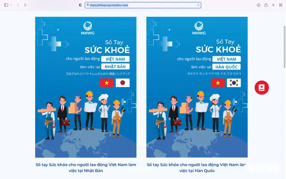 Giao diện của hai cuốn sổ tay sức khỏe cho người đến làm việc ở Hàn Quốc và Nhật Bản - Ảnh chụp màn hình