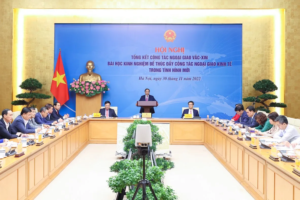 Thủ tướng Phạm Minh Chính phát biểu khai mạc Hội nghị tổng kết công tác ngoại giao vắc xin