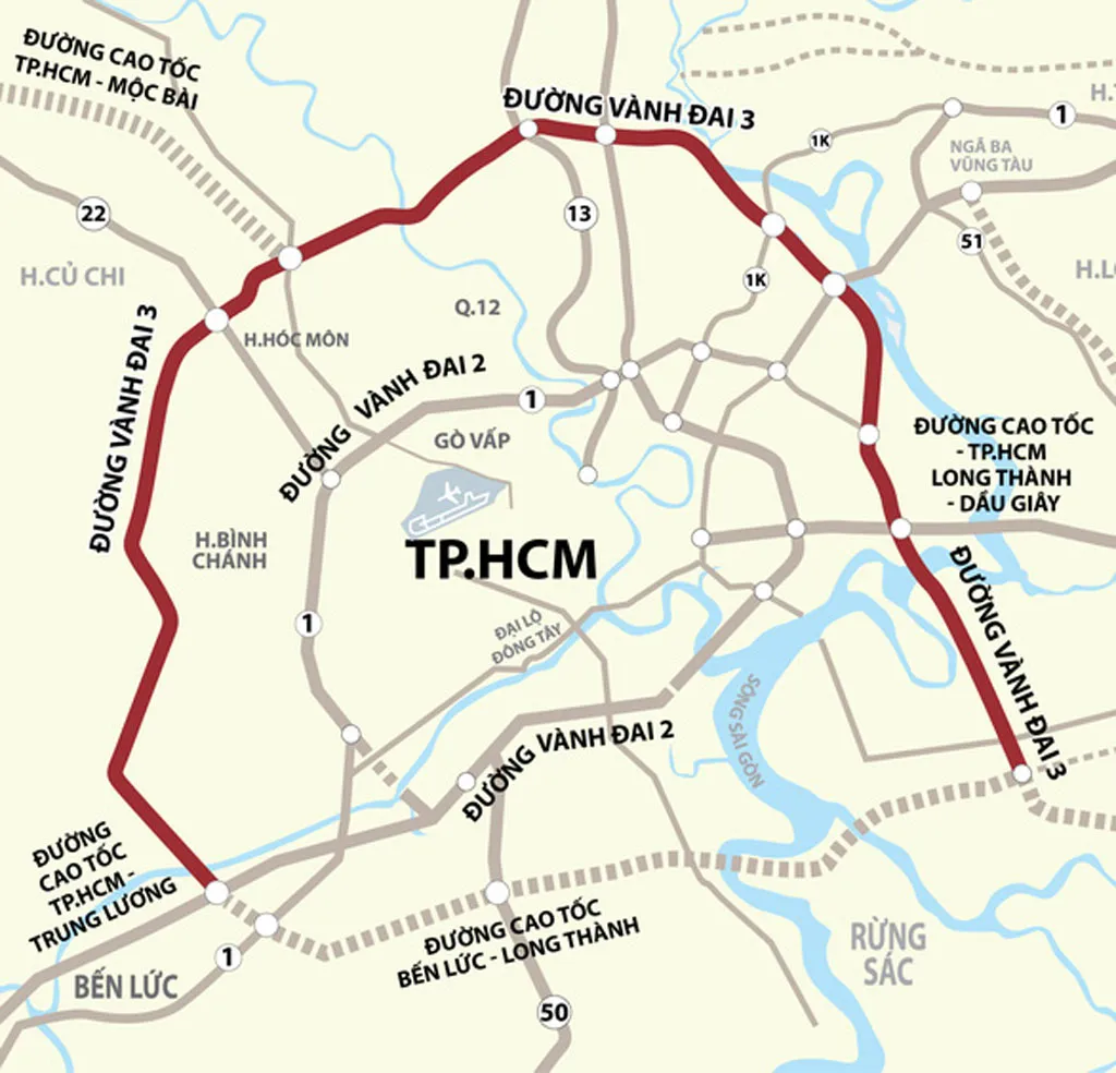 Dự án Vành đai 3 đi qua địa phận TPHCM và tỉnh Đồng Nai, Bình Dương, Long An