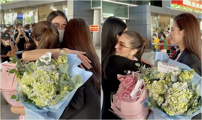 Vừa xuống sân bay, Á hậu Phương Anh bật khóc nức nở trong vòng tay của Hoa hậu Đỗ Thị Hà 2