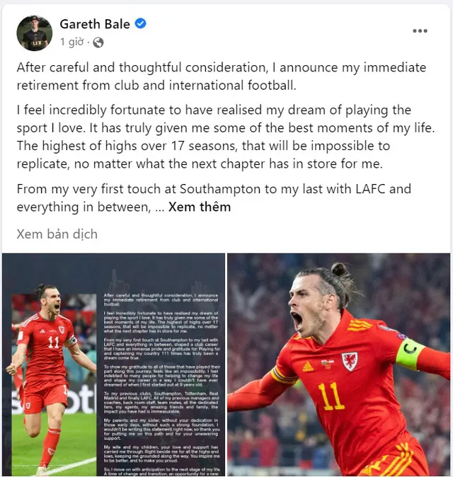 Gareth Bale quyết định ngừng sự nghiệp cầu thủ chuyên nghiệp