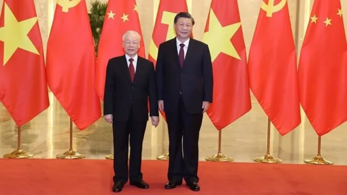Tổng Bí thư Nguyễn Phú Trọng và Tổng Bí thư, Chủ tịch Trung Quốc Tập Cận Bình. 