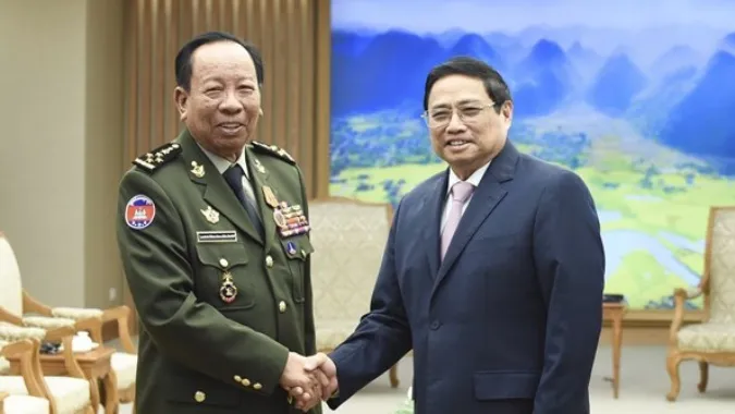 Thủ tướng Phạm Minh Chính tiếp Đại tướng Tea Banh, Bộ trưởng Bộ Quốc phòng Campuchia. 