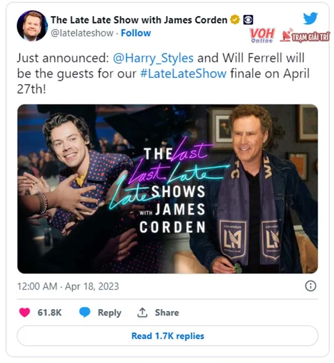 Late Late Show xác nhận Harry Styles sẽ là khách mời trong mùa cuối cùng 1