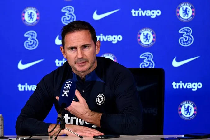 Frank Lampard trong buổi họp báo trước trận gặp Arsenal. Ảnh: Getty