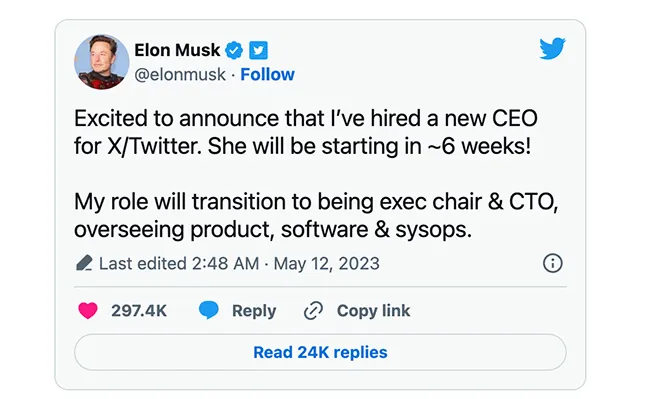 Elon Musk cho biết ông đã tìm được CEO Twitter mới 1