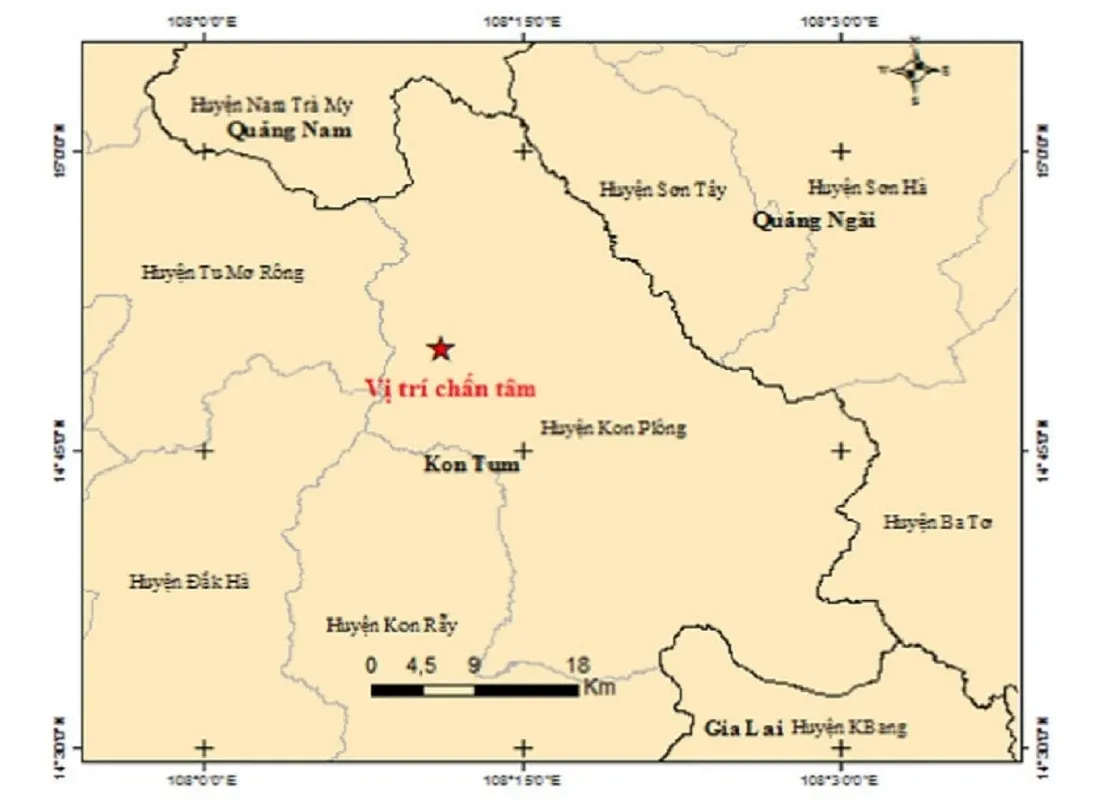 Vị trí tâm chấn trận động đất mạnh 3.7 độ richter, hôm nay 16/5. (Ảnh: Viện Vật lý địa cầu)