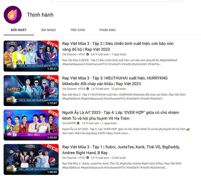 Rap Việt Mùa 3 (2023) liên tiếp đứng đầu Top Trending Youtube, tập 3 tiếp tục tiến thẳng Top 1 1