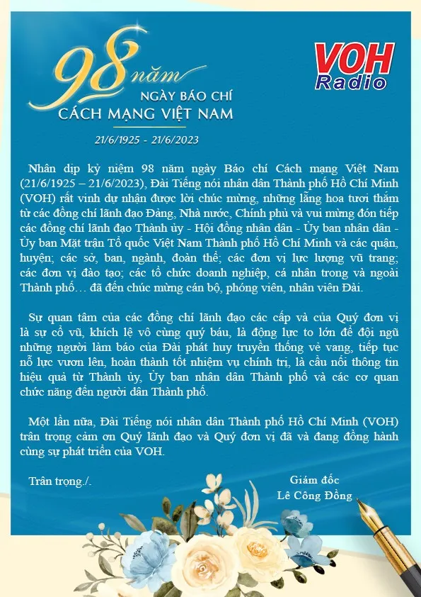 Lời tri ân của Đài TNND TPHCM (VOH) nhân Ngày Báo chí Cách mạng Việt Nam 1
