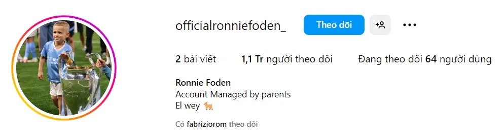 Tài khoản cá nhân của Ronnie Foden