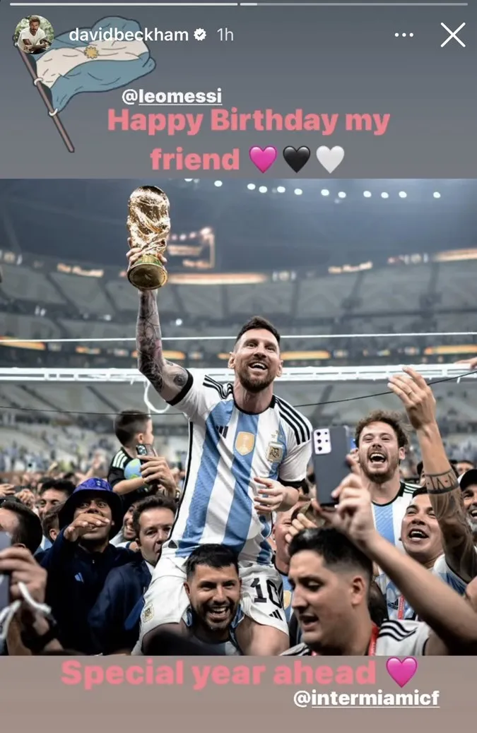 David Beckham gửi lời chúc mừng sinh nhật dành cho Messi - Ảnh: Internet