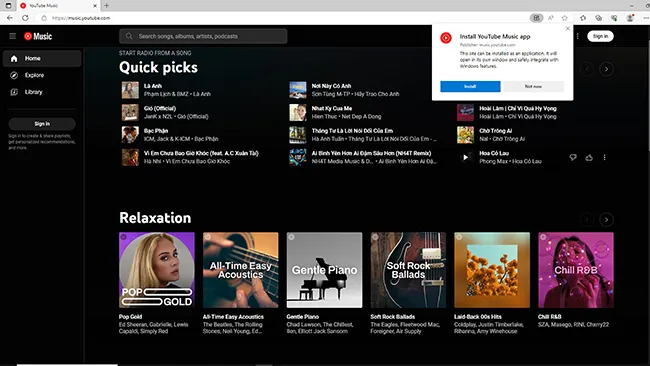 Cài đặt YouTube Music trên PC từ trình duyệt bạn hãy thử xem sao? 2