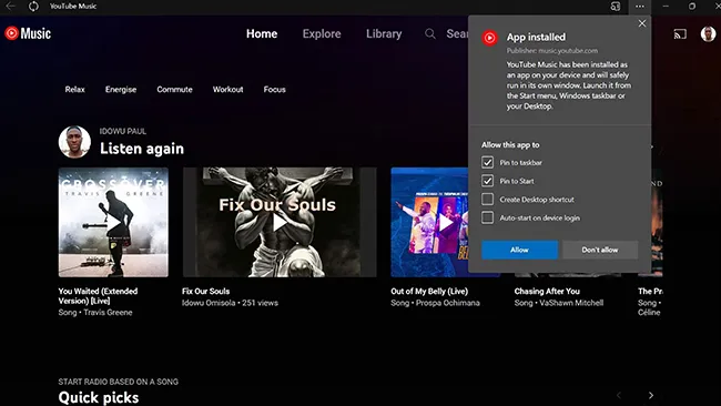 Cài đặt YouTube Music trên PC từ trình duyệt bạn hãy thử xem sao? 3