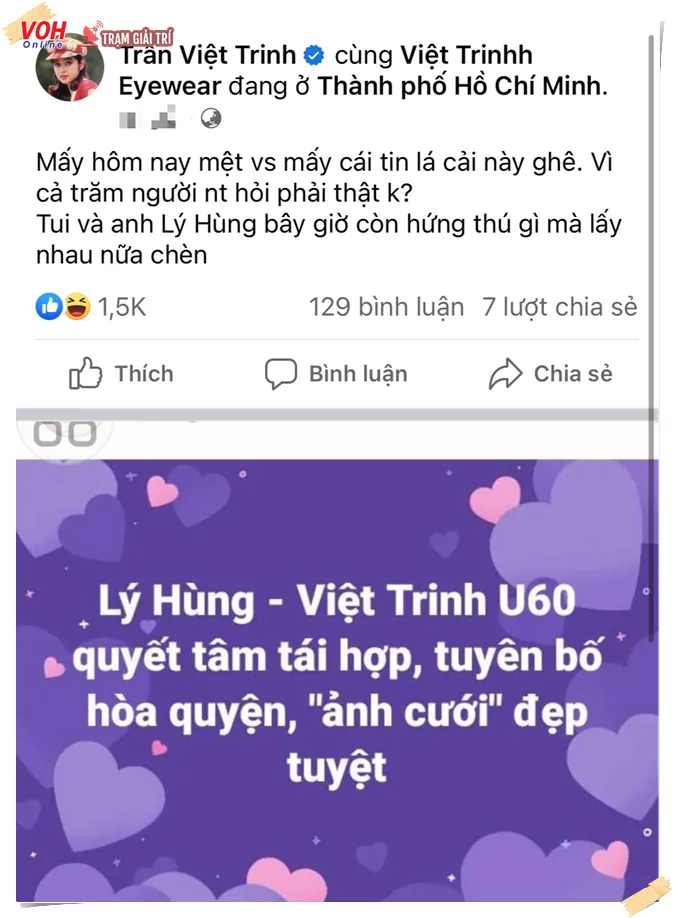 Việt Trinh lên tiếng về thông tin kết hôn với Lý Hùng 1