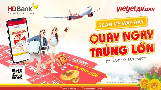 Cơ hội bay Vietjet Air 0 đồng cùng 9.000 giải thưởng cùng HDBank 1